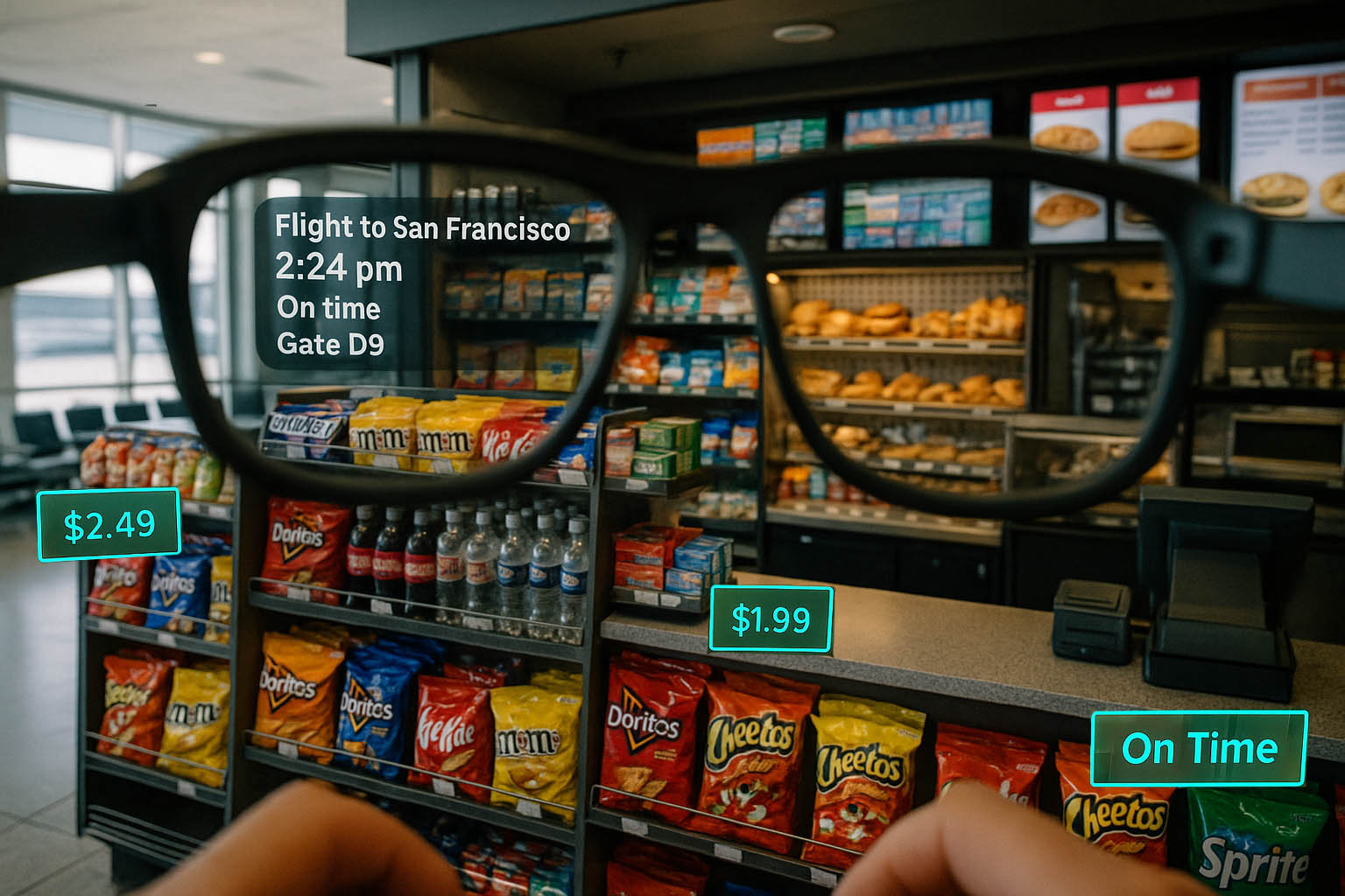 Meta AR glasses in airport